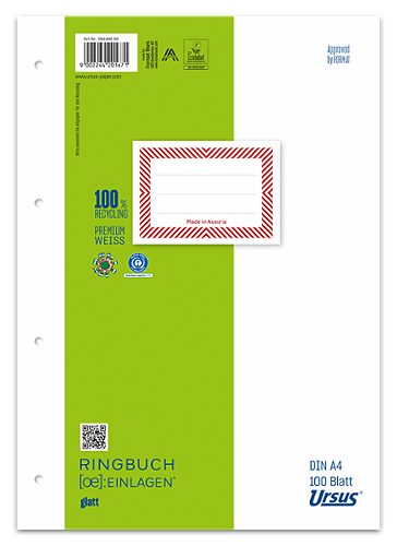 Produktbild von Ursus OE, Ringbucheinlagen A4 glatt 100 Blatt