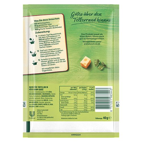 Produktbild von Knorr, Basis Tortellini in Käse-Rahm Sauce