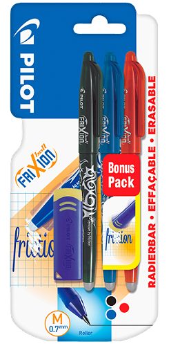 Produktbild von Pilot Frixion, Tintenroller schwarz/rot/blau 0,7mm, 3 Stück