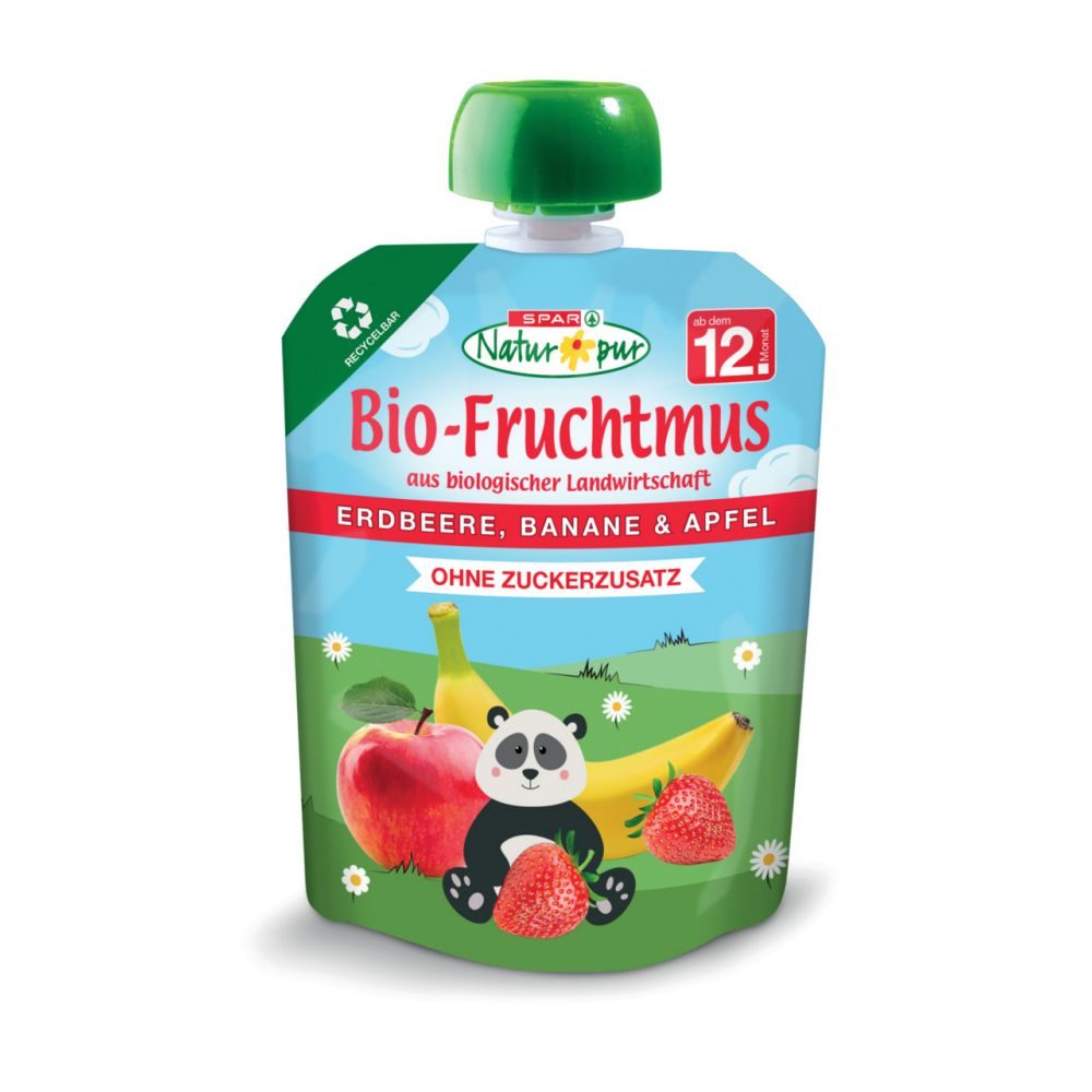 SPAR Natur*pur Bio-Fruchtmus Erdbeer, Banane &amp; Apfel 90 G online kaufen ...