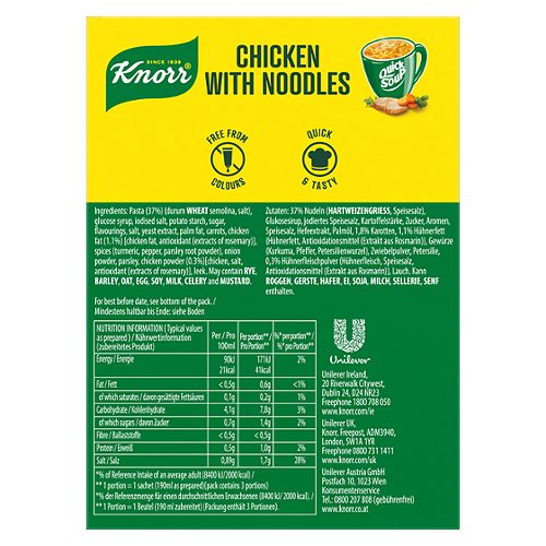 Produktbild von Knorr Quick Soup, Hühnersuppe mit Nudeln 3x12g