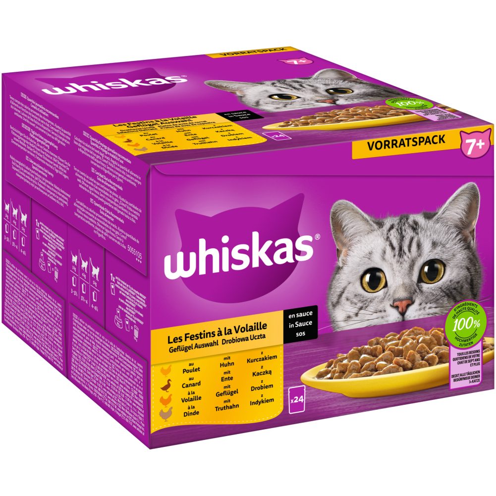 Whiskas Katzenfutter Geflügel Auswahl 7+ 24x100g 2,4 KG online kaufen