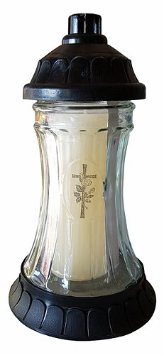 Produktbild von Ambrosius, Grablicht Glaskönigl. transp. Rose+Kreuz weiss