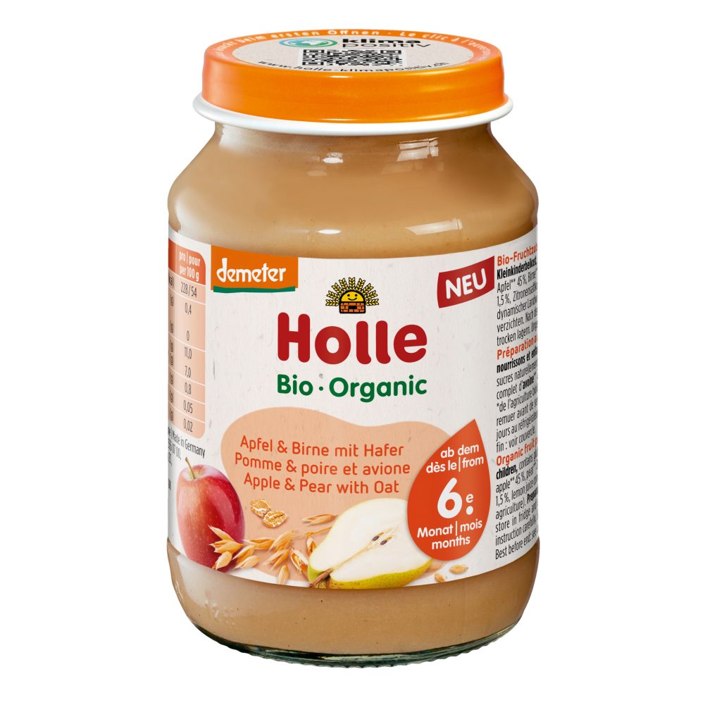 Holle, Demeter Bio-Gläschen Apfel & Birne mit Hafer 