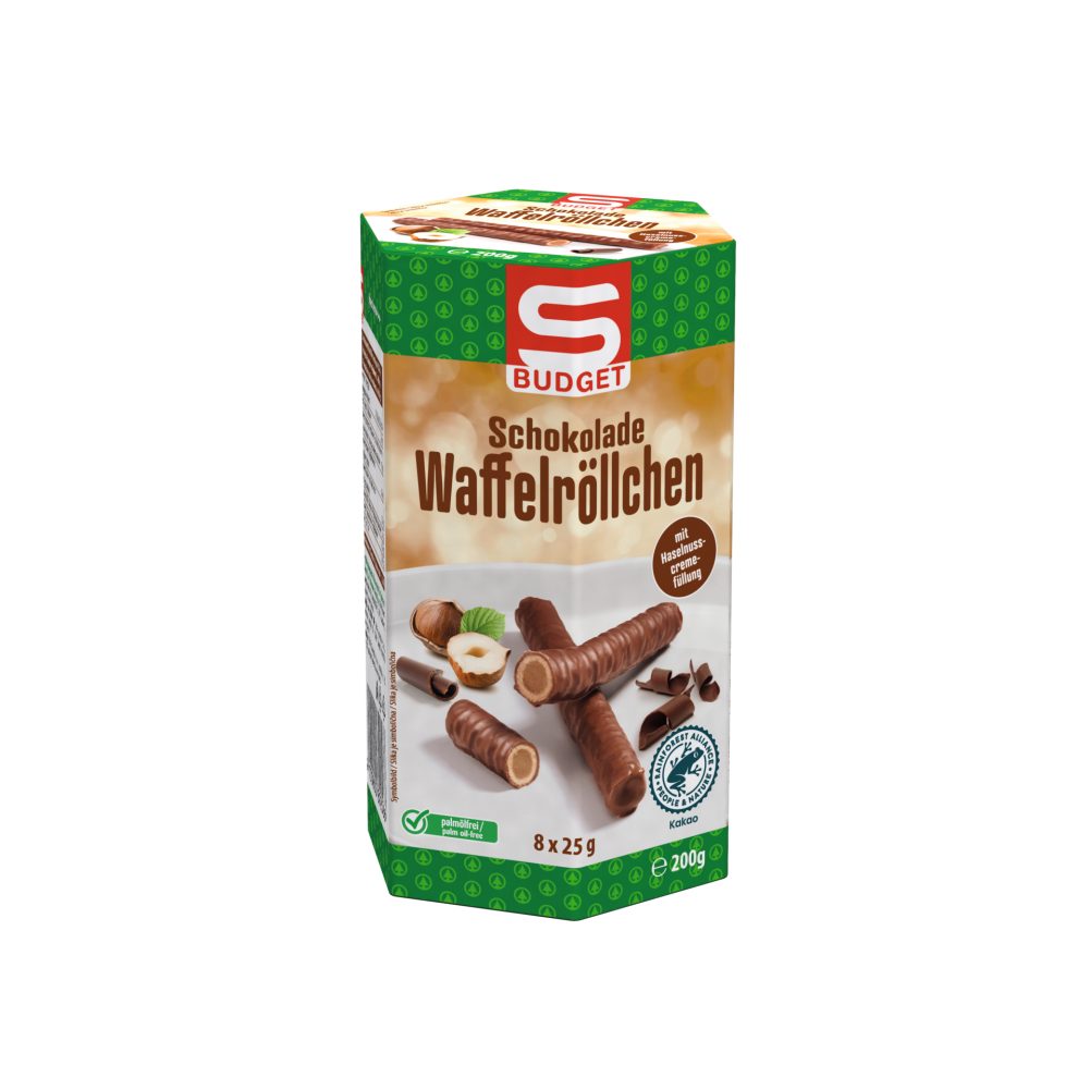 S-BUDGET Schokolade Waffelröllchen mit Haselnusscremefüllung 8 x 25g ...