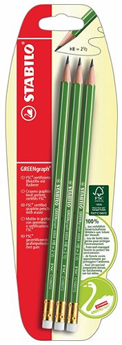 Produktbild von STABILO, Bleistift mit Radierer GREENgraph, HB 3 Stück