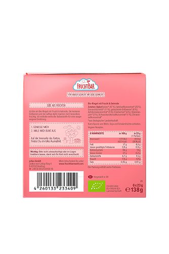 Produktbild von FruchtBar, Bio Riegel Erdbeere Apfel Hafer 6x23g