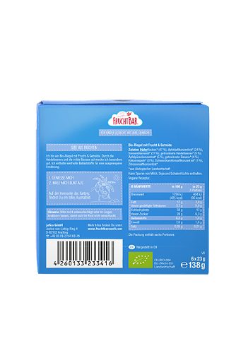 Produktbild von FruchtBar, Bio-Riegel Heidelbeere Banane Hafer 6x23g