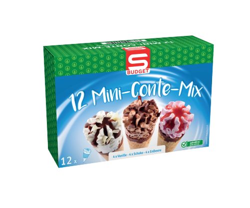 Produktbild von S-BUDGET, Mini-Conte-Mix Vanille, Schoko, Erdbeere 4x3 Stück