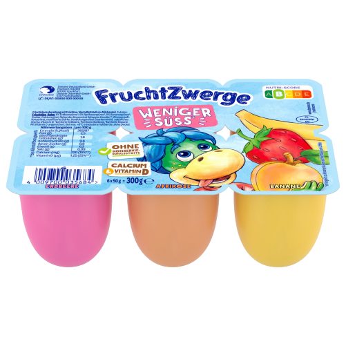 Produktbild von Danone Fruchtzwerge, Erdbeere, Aprikose, Banane weniger süß 6x50g
