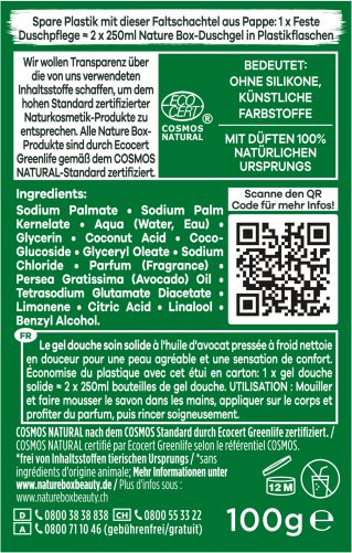 Produktbild von Nature Box, Sanfte Feste Duschpflege mit Avocado-Duft 100g