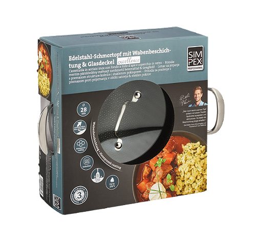 Produktbild von SIMPEX PROFESSIONAL, Schmortopf 28 cm mit Wabenbeschichtung und Glasdeckel