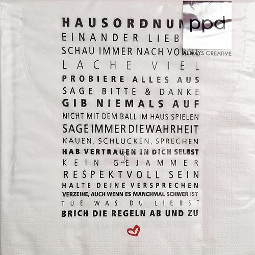Produktbild von PPD, Serviette 33x33 Hausordnung 20 Stück