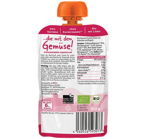 Produktbild von Pumpkin Organics, Bio-Quetschie Süßkartoffel Blaub. Birne Rote Beete Hafer