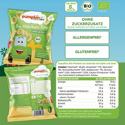 Produktbild von Pumpkin Organics, Bio Mehrkorn Ringe Apfel und Zimt