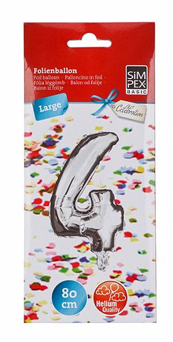 Produktbild von SIMPEX BASIC Celebration, Folienballon "4" silber 80 cm