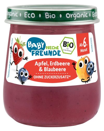Produktbild von Freche Freunde Baby, Bio Gläschen Apfel, Erdbeere & Blaubeere