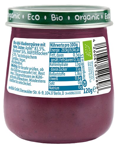Produktbild von Freche Freunde Baby, Bio-Abendbrei Apfel, Blaubeere mit Hafer