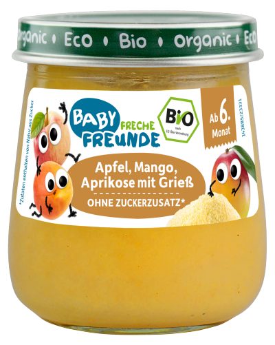 Produktbild von Freche Freunde Baby, Bio-Gläschen Apfel, Mango, Aprikose, Grieß