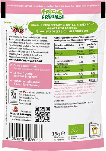 Produktbild von Freche Freunde, Bio Smoothie-Chips Banane Apfel Erdbeere Joghurt