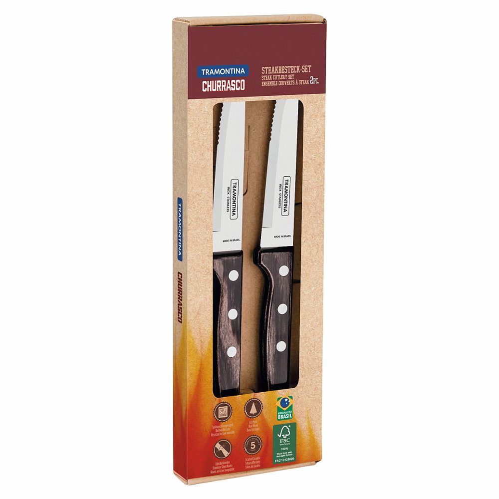Accessoires Churrasco Brésilien Couverts à Steak Tramontina Gaucho - 2 Pièces | Lames Inox AISI 420, Manche Bois FSC | Passent Au Lave-Vaisselle Couteau Fourchette Accessoires Churrasco Brésilien Couverts à Steak Tramontina Gaucho - 2 Pièces | Lames Inox AISI 420, Manche Bois FSC | Passent Au Lave-Vaisselle Couteau Fourchette