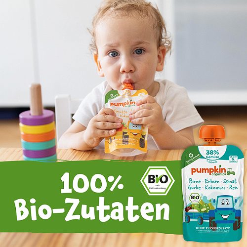 Produktbild von Pumpkin Organics, Bio Quetschie Birne Erbsen Spinat Gurke Kokosnuss Reis