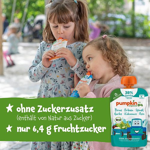 Produktbild von Pumpkin Organics, Bio Quetschie Birne Erbsen Spinat Gurke Kokosnuss Reis