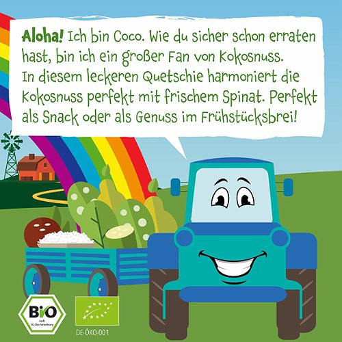 Produktbild von Pumpkin Organics, Bio Quetschie Birne Erbsen Spinat Gurke Kokosnuss Reis