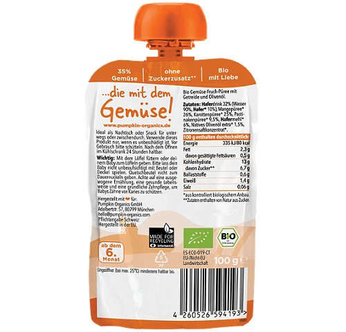 Produktbild von Pumpkin Organics, Bio Quetschie Mango Karotte Pastinake Hafer