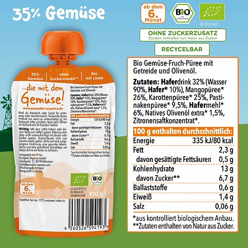 Produktbild von Pumpkin Organics, Bio Quetschie Mango Karotte Pastinake Hafer
