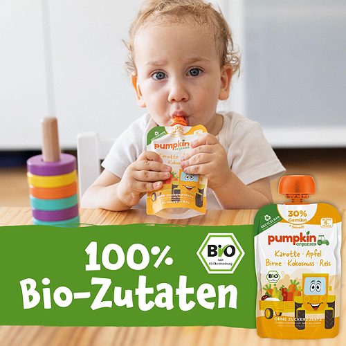 Produktbild von Pumpkin Organics, Bio Quetschie Karotte Apfel Birne Kokos Reis