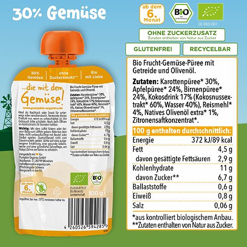 Produktbild von Pumpkin Organics, Bio Quetschie Karotte Apfel Birne Kokos Reis