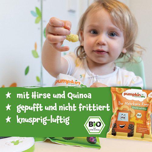 Produktbild von Pumpkin Organics, Bio Mehrkorn Ringe Karotte und Mango