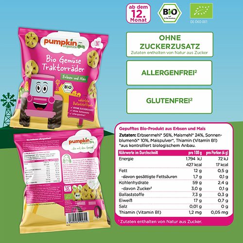 Produktbild von Pumpkin Organics, Bio Gemüse Traktorräder Erbsen und Mais