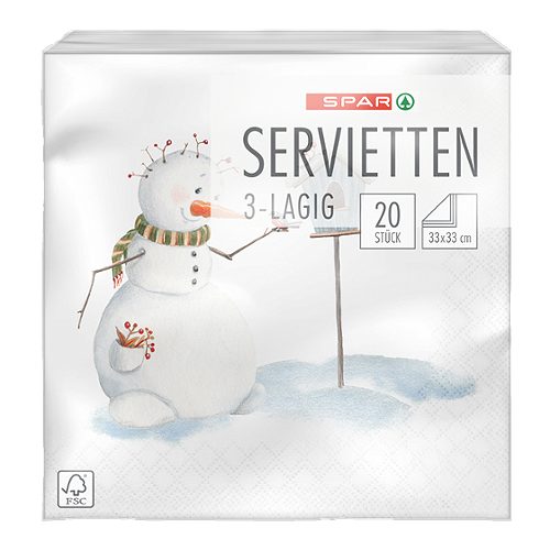 Produktbild von SPAR, Servietten 33x33 Winter 20 Stück