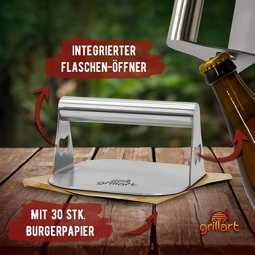 Produktbild von grillart, Premium Burgerpresse inkl. Burgerpapier