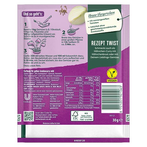 Produktbild von Knorr, Thai Basis Gelbes Gemüse Curry