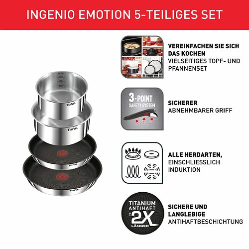 Produktbild von Tefal, Topf und Pfannenset 5-teilig Ingenio Emotion