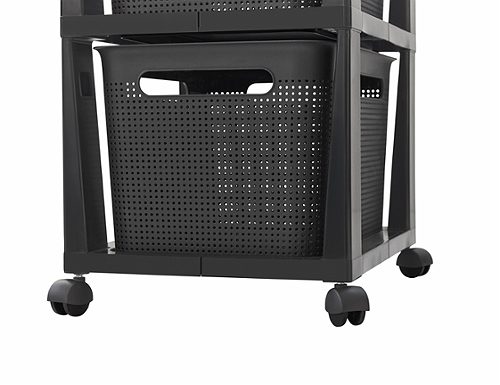Produktbild von Rotho, Brisen-Box Tower, schwarz mit 3 Fächern und Rollen