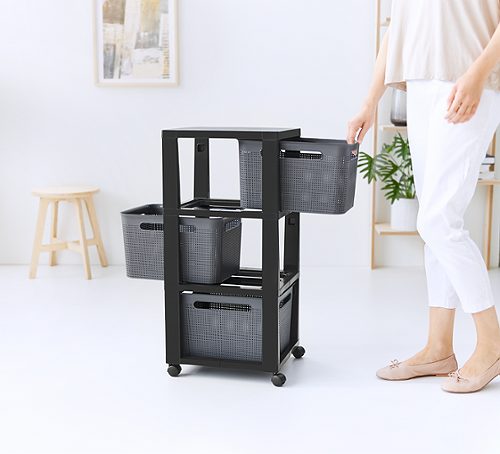 Produktbild von Rotho, Brisen-Box Tower, schwarz mit 3 Fächern und Rollen
