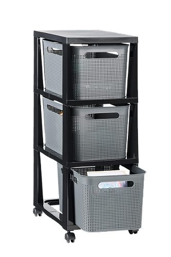 Produktbild von Rotho, Brisen-Box Tower, schwarz mit 3 Fächern und Rollen