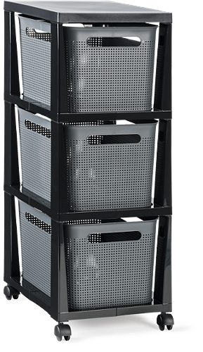 Produktbild von Rotho, Brisen-Box Tower, schwarz mit 3 Fächern und Rollen