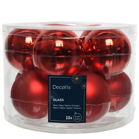 Decoris Kugeln aus Glas, weihnachtsrot 6 cm