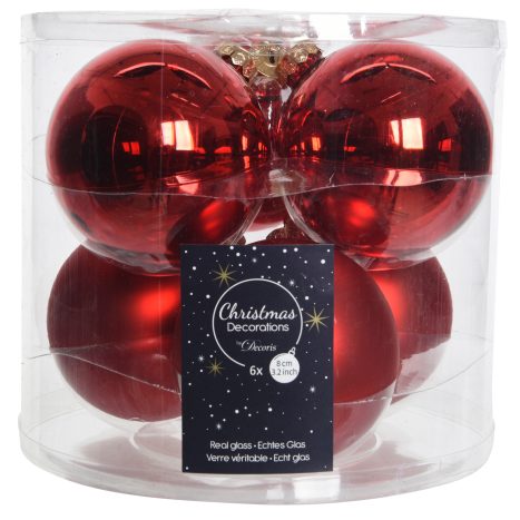 Decoris Kugeln aus Glas, weihnachtsrot 8 cm