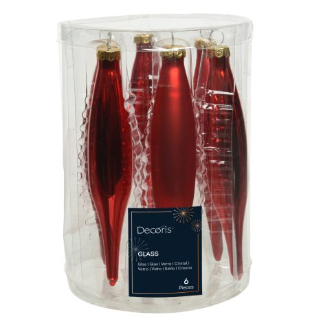 Decoris Eiszapfen Glas mixweihnachtsrotdia 3cm x H 15cm