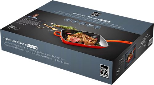Produktbild von SIMPEX PROFESSIONAL, Gusseisene Grillpfanne eckig, 26x26 cm orange
