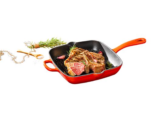 Produktbild von SIMPEX PROFESSIONAL, Gusseisene Grillpfanne eckig, 26x26 cm orange