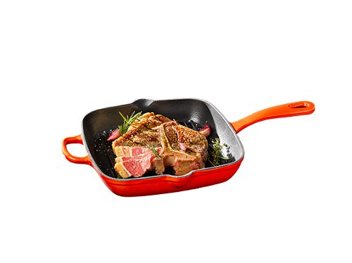 Produktbild von SIMPEX PROFESSIONAL, Gusseisene Grillpfanne eckig, 26x26 cm orange