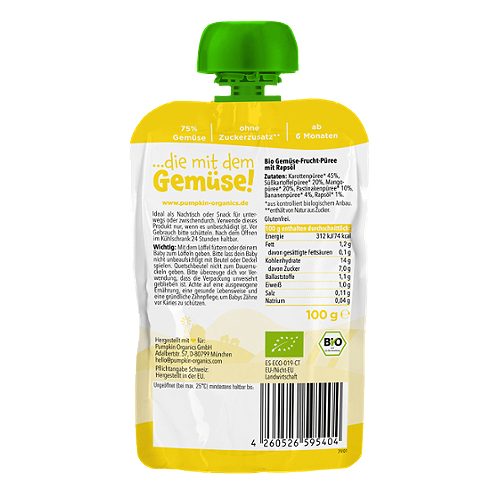 Produktbild von Pumpkin Organics, Bio Quetschie Karotte Süßkartoffel Mango Pas