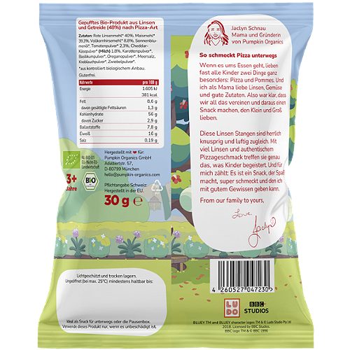 Produktbild von Pumpkin Organics Bluey, Bio Linsen Stangen Pizza Style